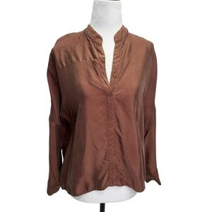 Club Monaco Brown Henley Long Sleeve Tunic Top Size S